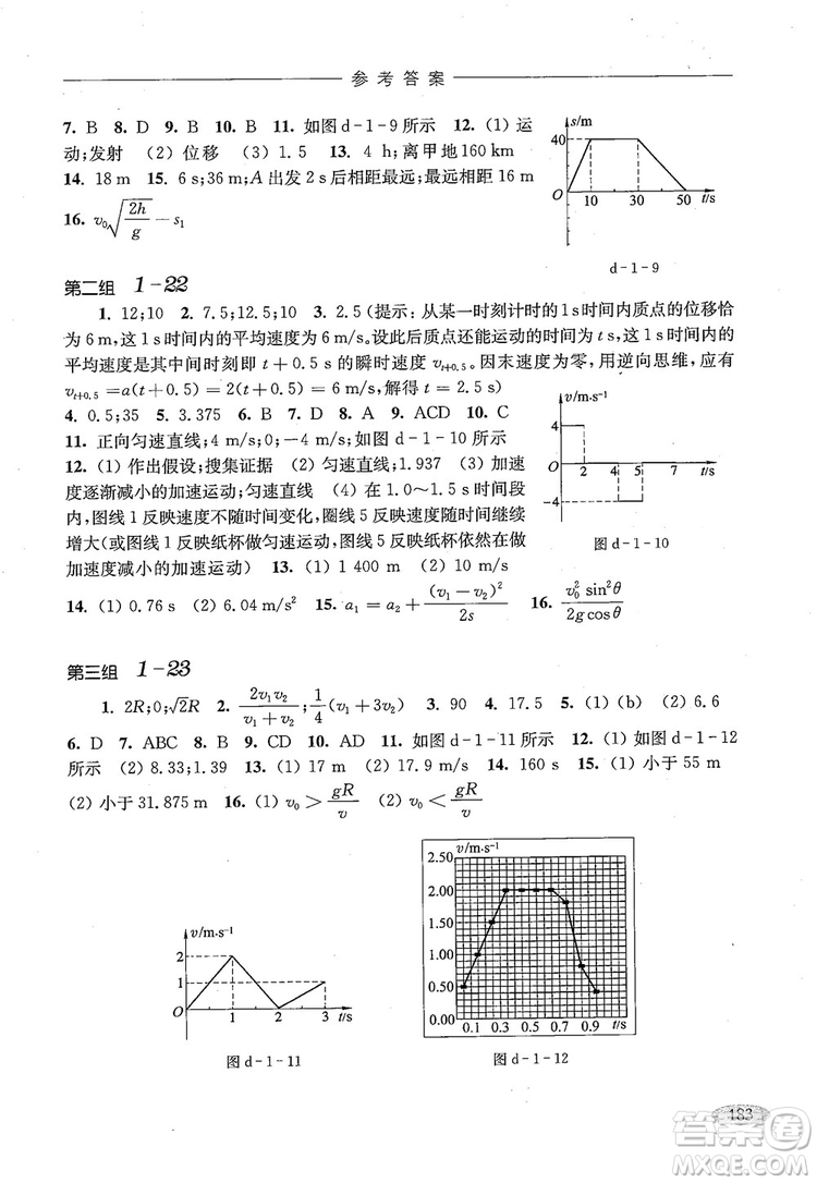 2018年高中五星級同步題組訓練與測評高一年級第一學期物理參考答案