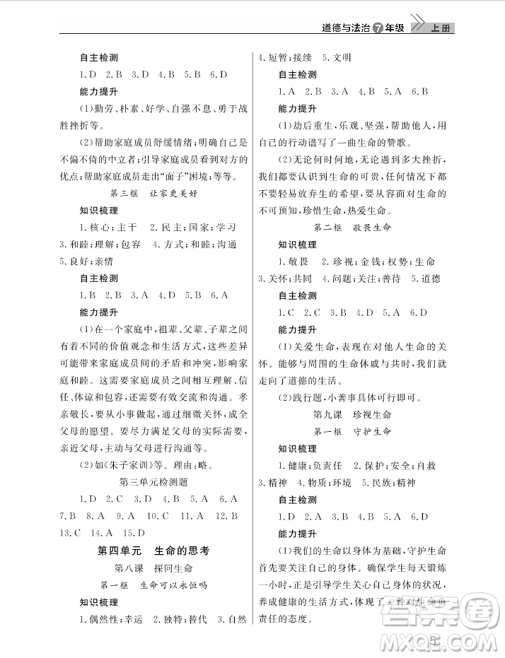 2018智慧學(xué)習(xí)課堂作業(yè)七年級(jí)上冊(cè)道德與法治答案