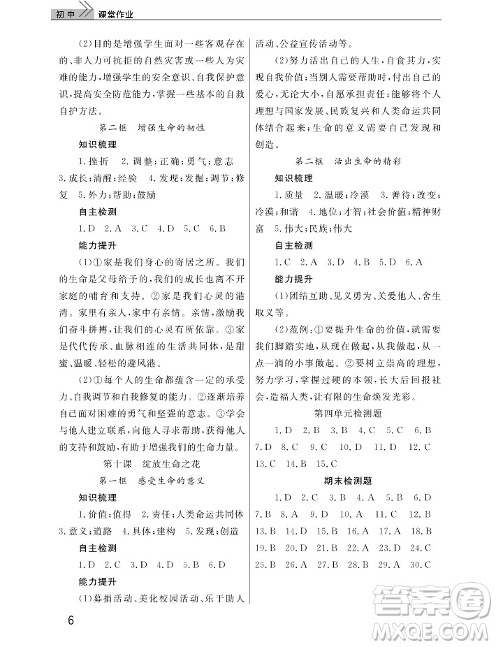 2018智慧學(xué)習(xí)課堂作業(yè)七年級(jí)上冊(cè)道德與法治答案