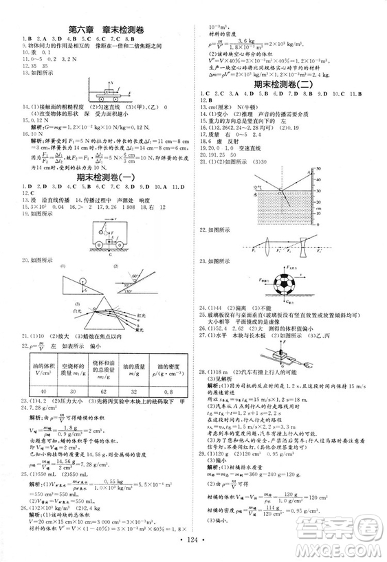 2019版導(dǎo)與練練案課時(shí)作業(yè)本人教版物理八年級(jí)上冊(cè)答案