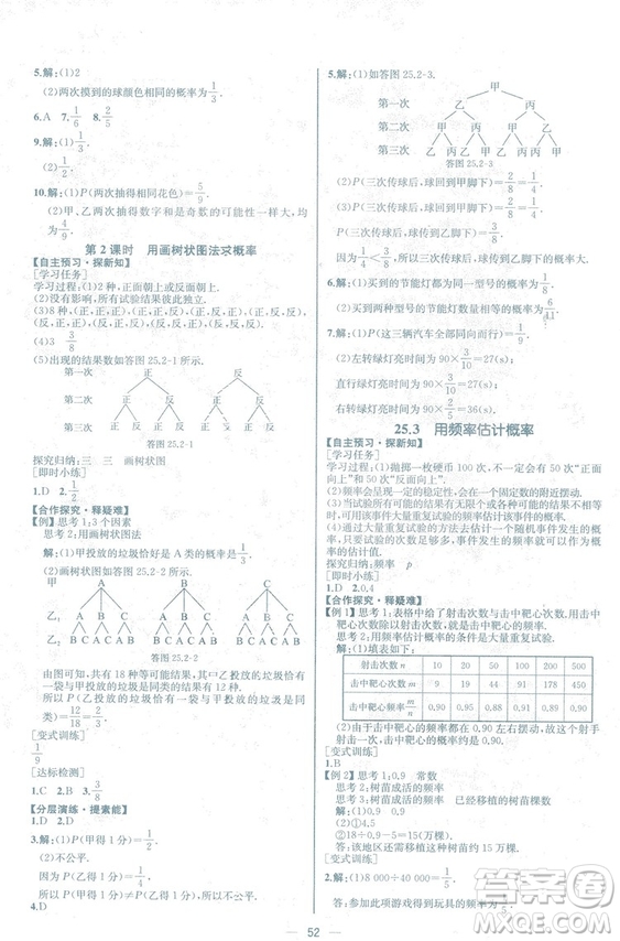 人教版2018數(shù)學課時練九年級上冊數(shù)學課時練同步學歷案答案