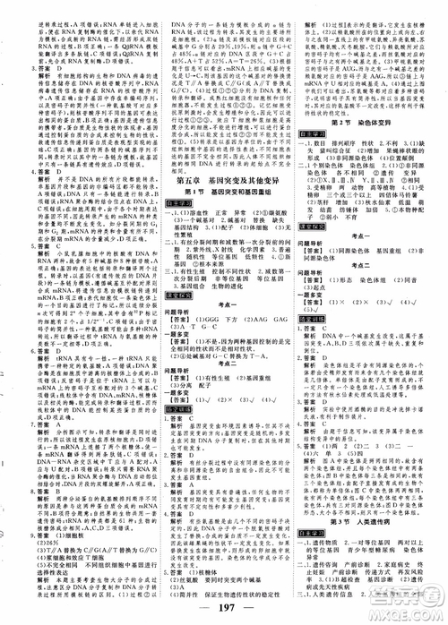 衡水重點中學高考調(diào)研2018同步精講精練新課標版生物必修2參考答案