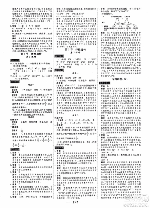 衡水重點中學高考調(diào)研2018同步精講精練新課標版生物必修2參考答案