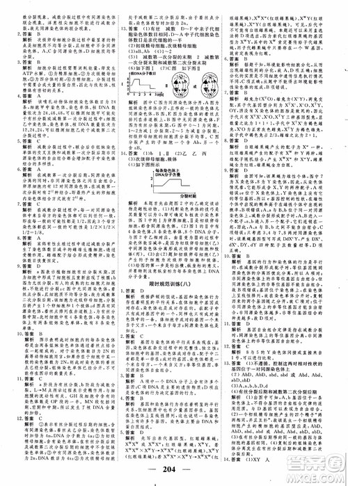 衡水重點中學高考調(diào)研2018同步精講精練新課標版生物必修2參考答案