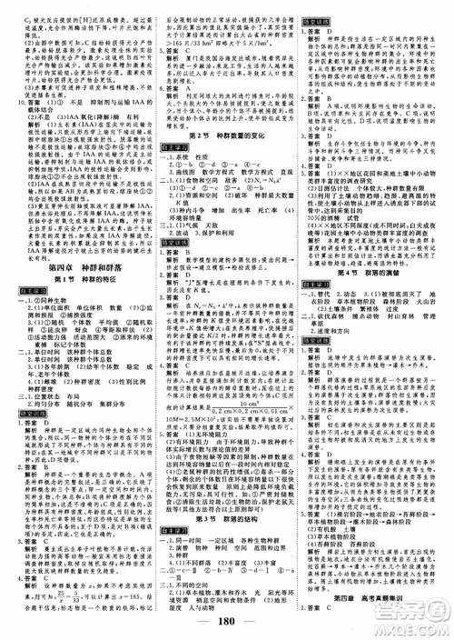 2018衡水重點(diǎn)中學(xué)同步精講精練新課標(biāo)人教版高考調(diào)研生物必修3參考答案