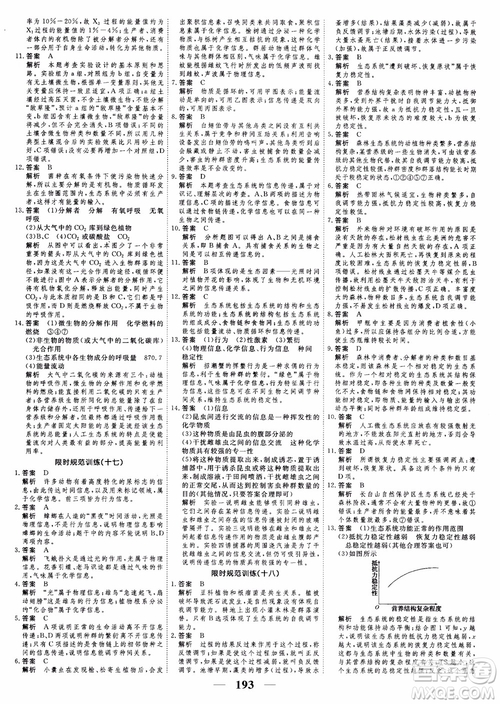 2018衡水重點(diǎn)中學(xué)同步精講精練新課標(biāo)人教版高考調(diào)研生物必修3參考答案