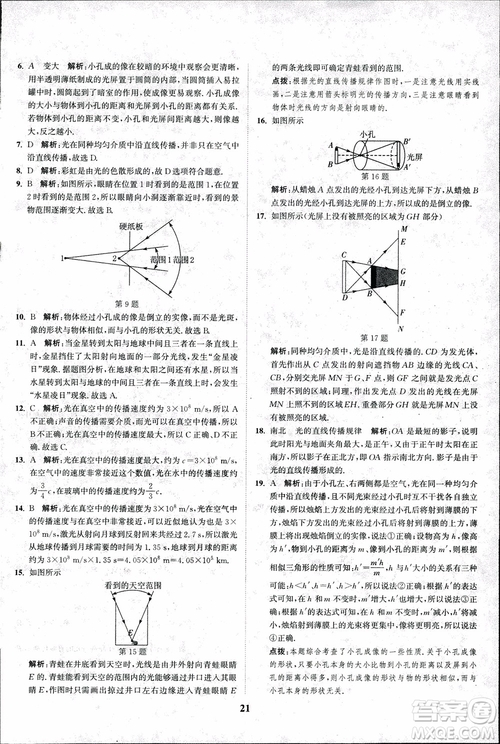 2018秋拔尖作業(yè)本八年級(jí)物理上冊(cè)蘇科版參考答案