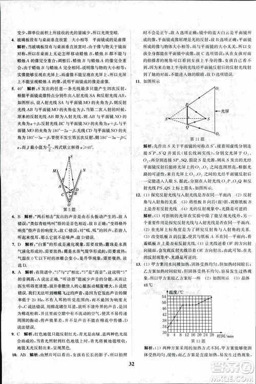 2018秋拔尖作業(yè)本八年級(jí)物理上冊(cè)蘇科版參考答案