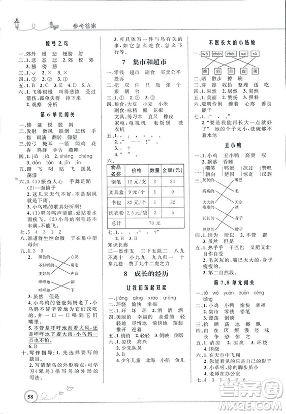 2018秋優(yōu)化設(shè)計(jì)小學(xué)三年級(jí)上冊(cè)語文北師大版答案