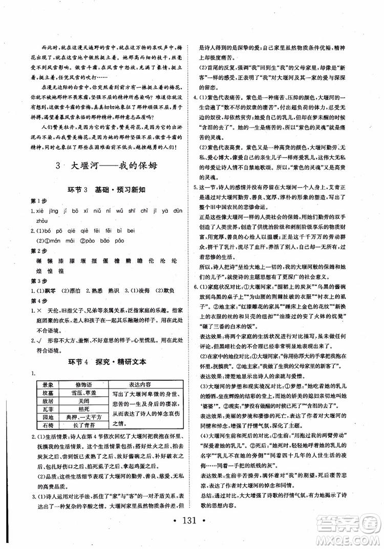 2018長江作業(yè)本同步練習冊語文必修1人教版參考答案