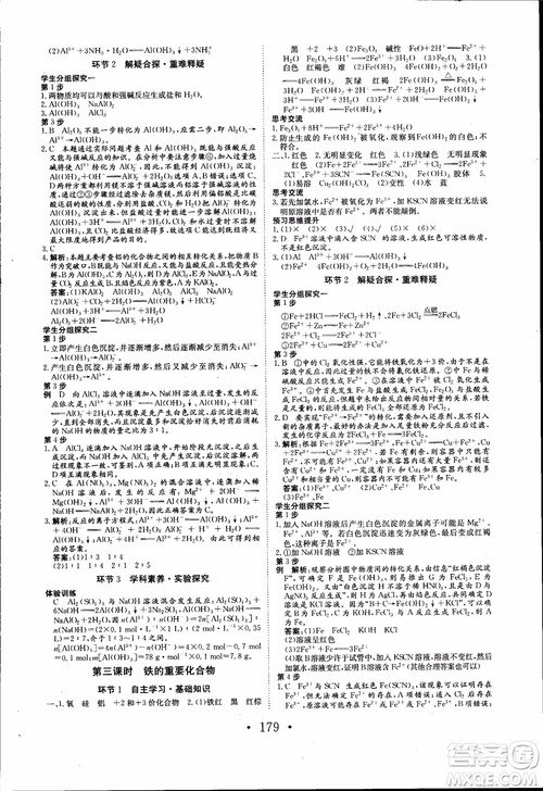 2018年長(zhǎng)江作業(yè)本同步練習(xí)冊(cè)高中化學(xué)必修1參考答案