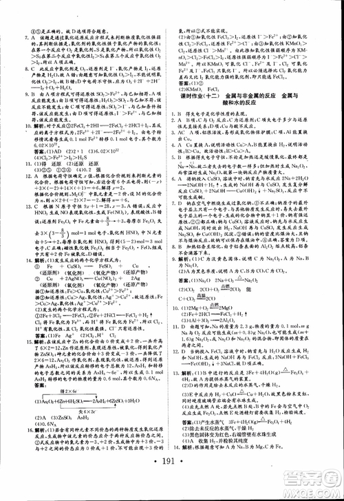 2018年長(zhǎng)江作業(yè)本同步練習(xí)冊(cè)高中化學(xué)必修1參考答案