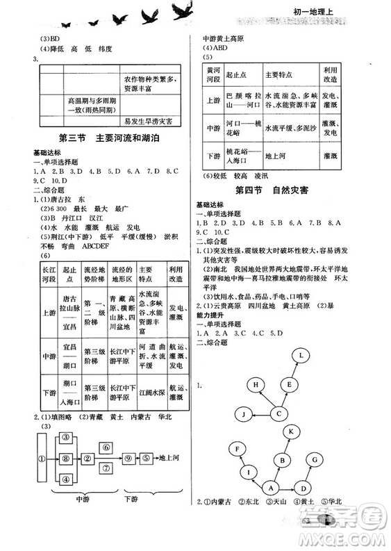 2018秋同步檢測三級跳初一地理上參考答案