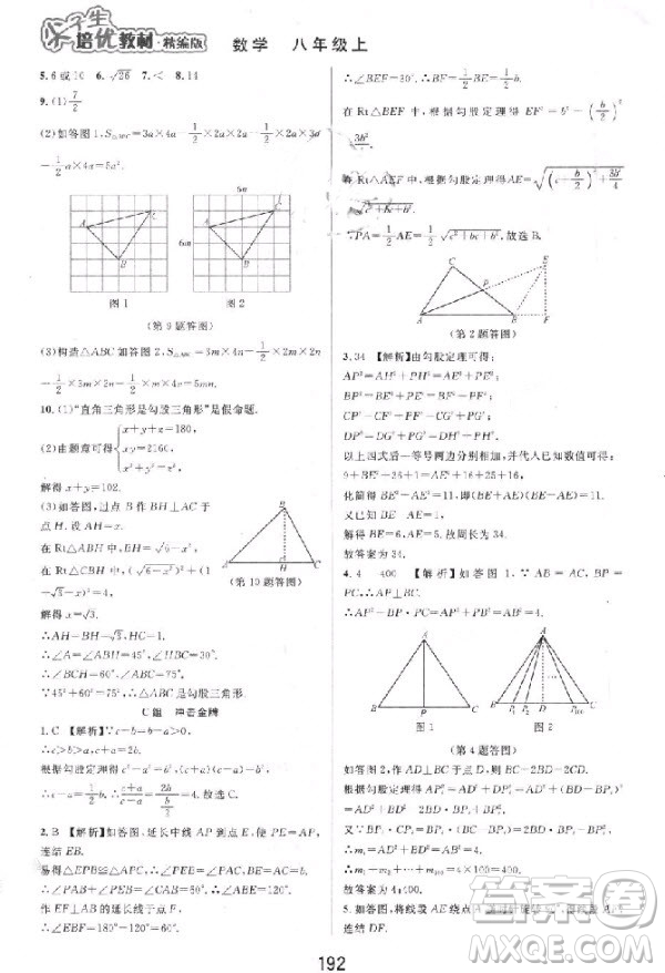 2018秋尖子生培優(yōu)教材精編版數(shù)學(xué)八年級上冊參考答案