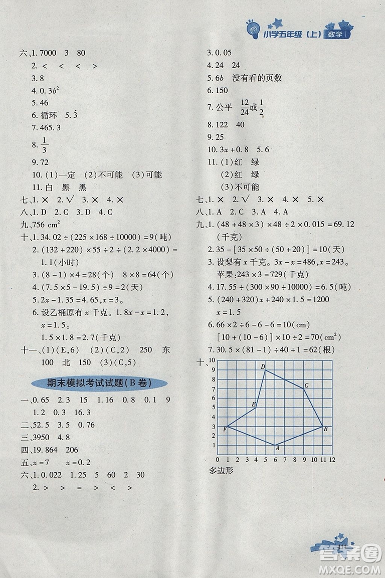 2018年秋季優(yōu)化設(shè)計課課練五年級數(shù)學(xué)上冊人教版答案