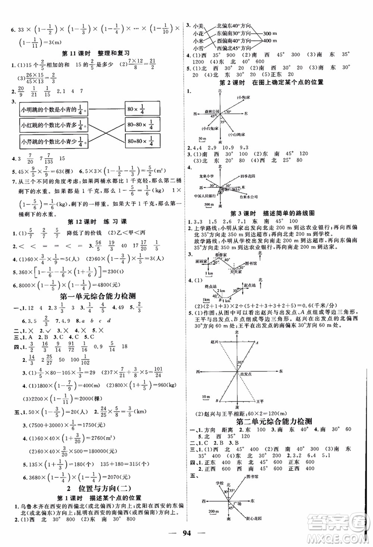 2018秋陽(yáng)光同學(xué)六年級(jí)上冊(cè)數(shù)學(xué)課時(shí)優(yōu)化作業(yè)人教版RJ參考答案