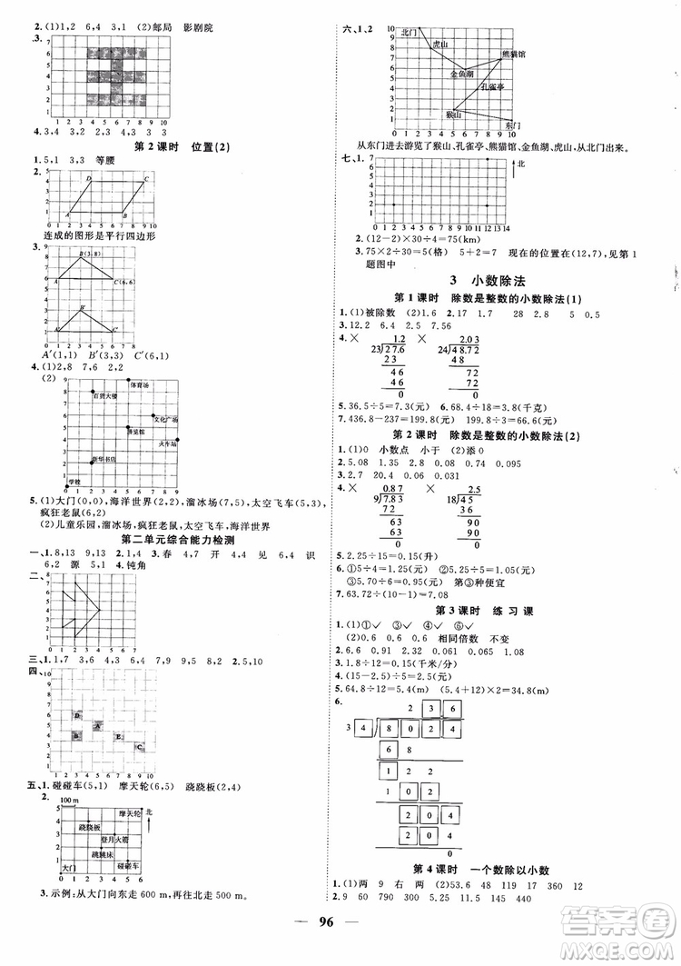 2018秋陽(yáng)光同學(xué)課時(shí)優(yōu)化作業(yè)五年級(jí)上冊(cè)數(shù)學(xué)人教版RJ參考答案