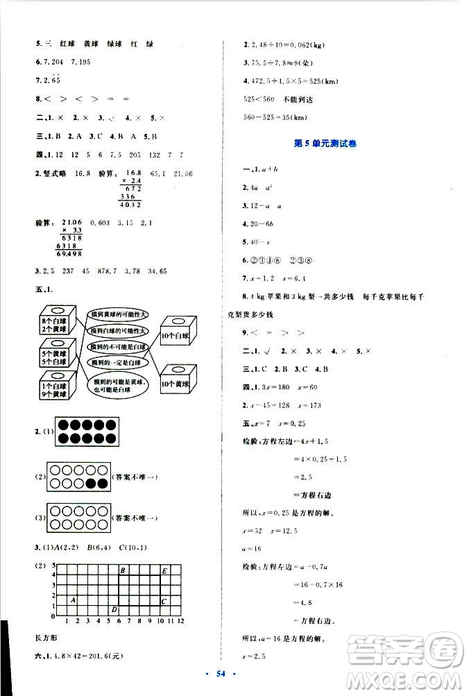 2018年新課標(biāo)小學(xué)同步學(xué)習(xí)目標(biāo)與檢測(cè)5年級(jí)數(shù)學(xué)上冊(cè)人教版答案