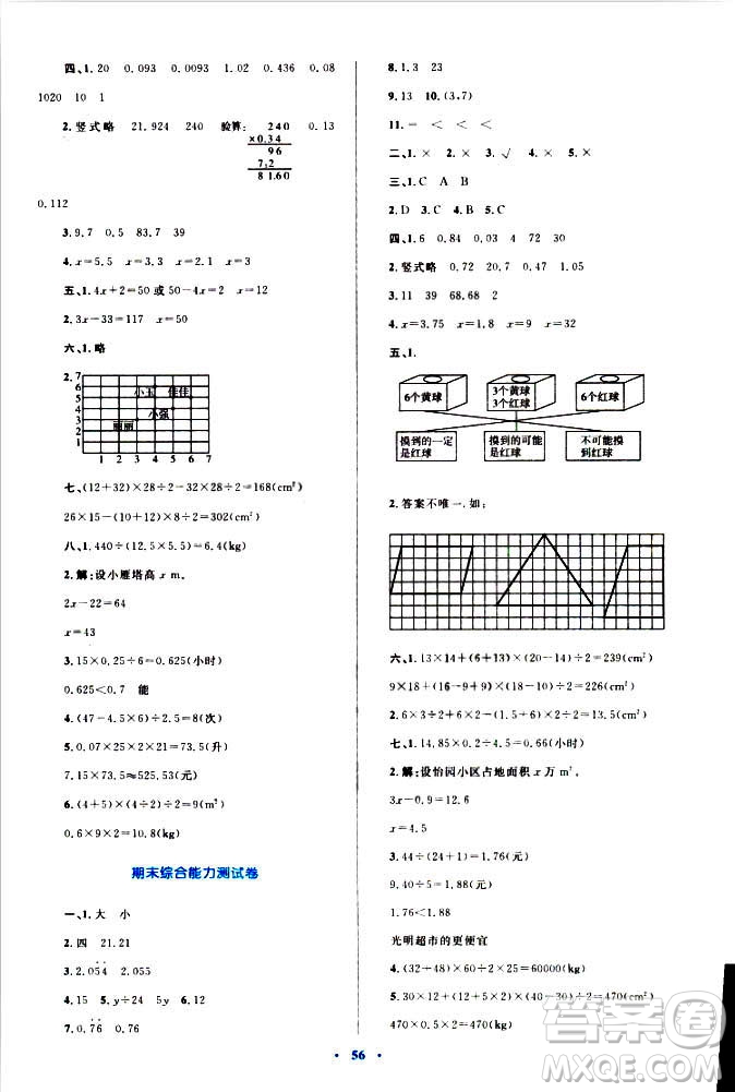 2018年新課標(biāo)小學(xué)同步學(xué)習(xí)目標(biāo)與檢測(cè)5年級(jí)數(shù)學(xué)上冊(cè)人教版答案