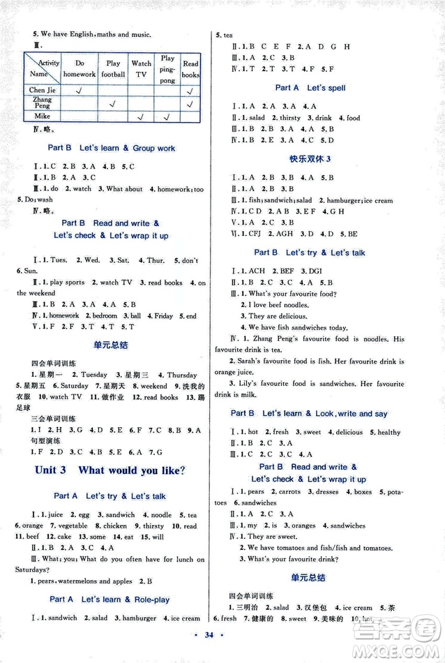 新課標(biāo)2018年小學(xué)同步學(xué)習(xí)目標(biāo)與檢測(cè)5年級(jí)英語(yǔ)上冊(cè)人教版答案