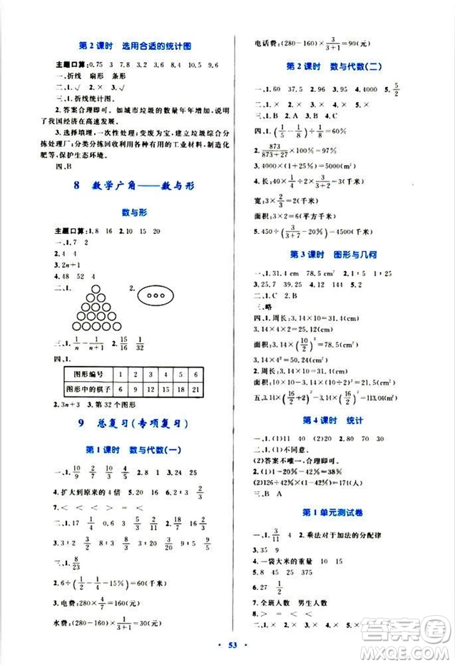 2018年新課標(biāo)小學(xué)同步學(xué)習(xí)目標(biāo)與檢測(cè)6年級(jí)數(shù)學(xué)上冊(cè)人教版答案