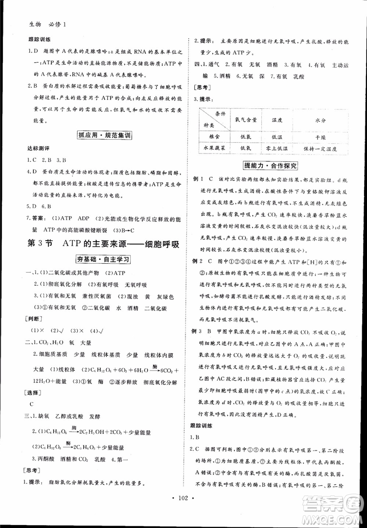 2019金版新學(xué)案高中新課標(biāo)同步導(dǎo)學(xué)高一生物必修1參考答案