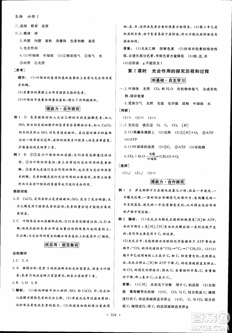 2019金版新學(xué)案高中新課標(biāo)同步導(dǎo)學(xué)高一生物必修1參考答案