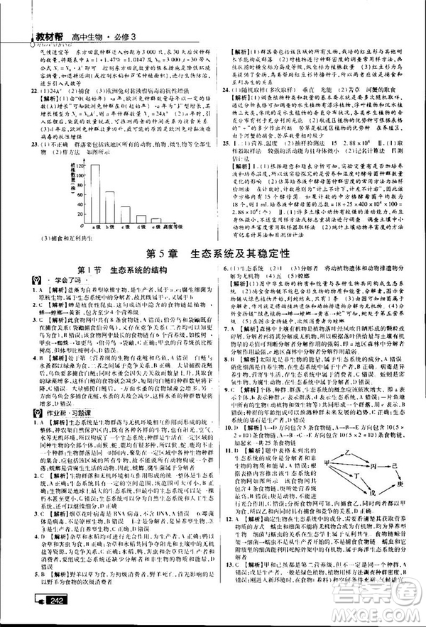 2019教材幫高中生物必修3人教版參考答案