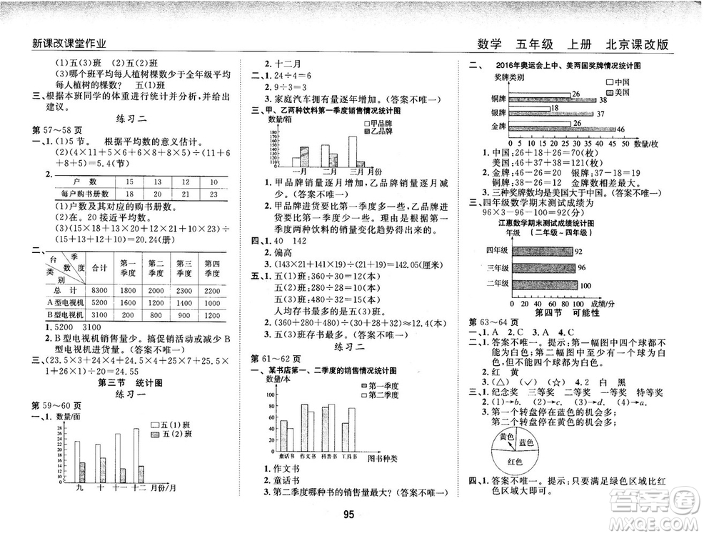 2018版新課改課堂作業(yè)五年級(jí)上冊(cè)數(shù)學(xué)北師課改版參考答案