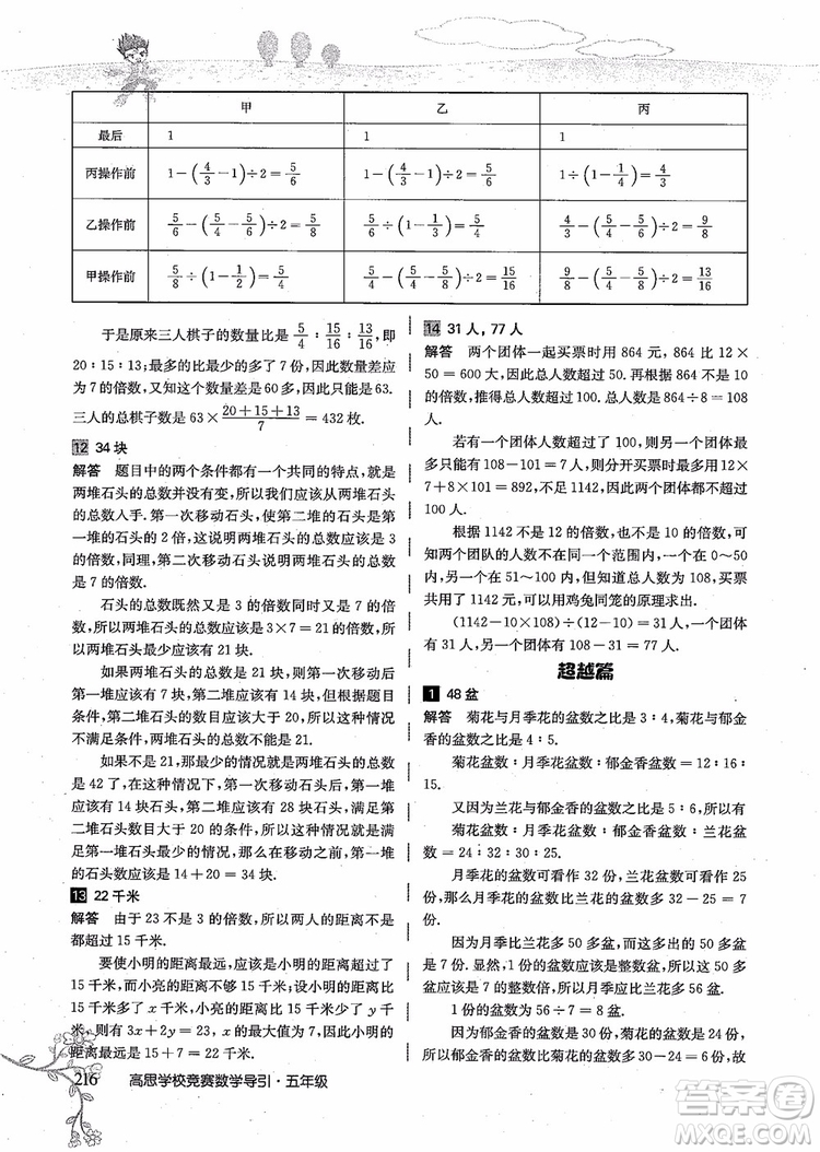 2018年高思學(xué)校競賽數(shù)學(xué)導(dǎo)引五年級詳解升級版參考答案