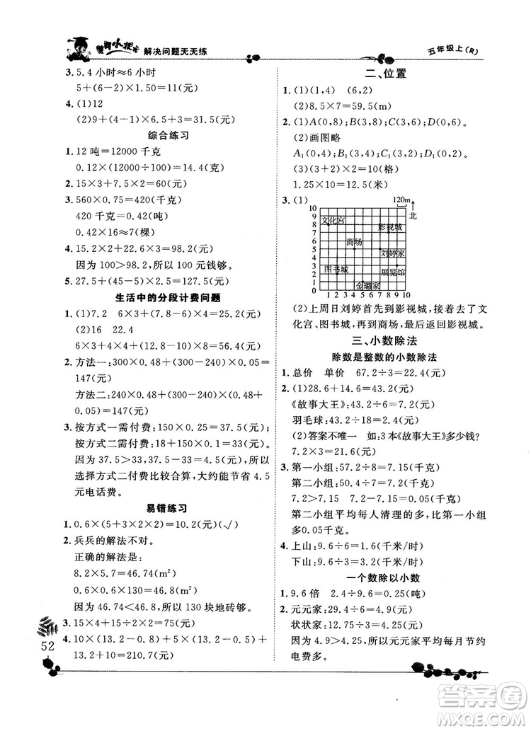 2018新版黃岡小狀元解決問題天天練五年級(jí)上冊(cè)數(shù)學(xué)人教版參考答案