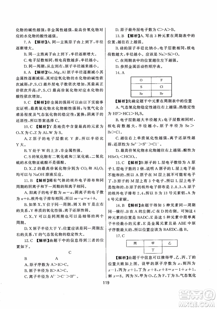 2018年培優(yōu)輔導(dǎo)高中化學(xué)跟蹤練習(xí)必修2參考答案