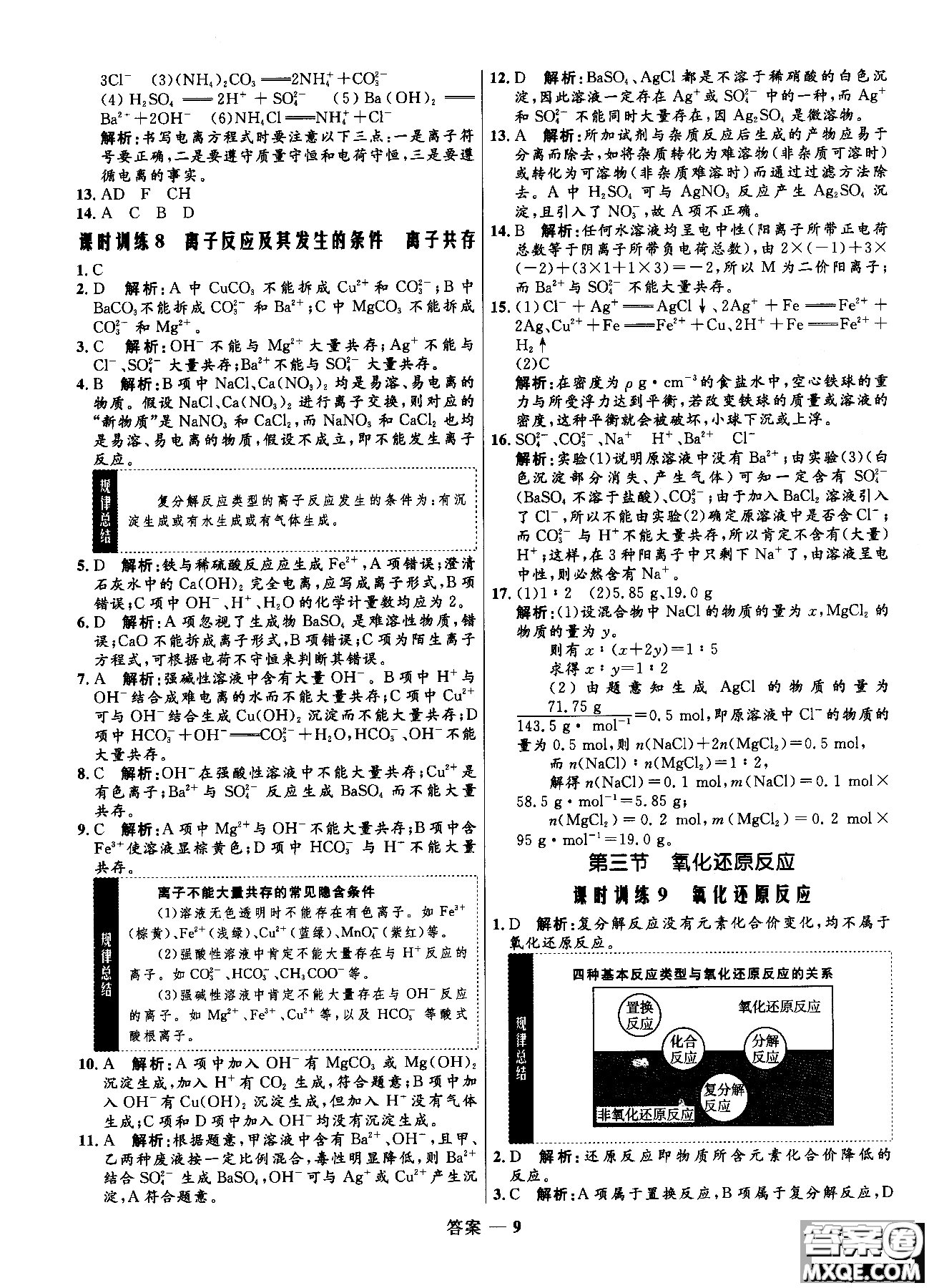 2018全新修訂高中同步測(cè)控優(yōu)化訓(xùn)練人教版化學(xué)必修1參考答案