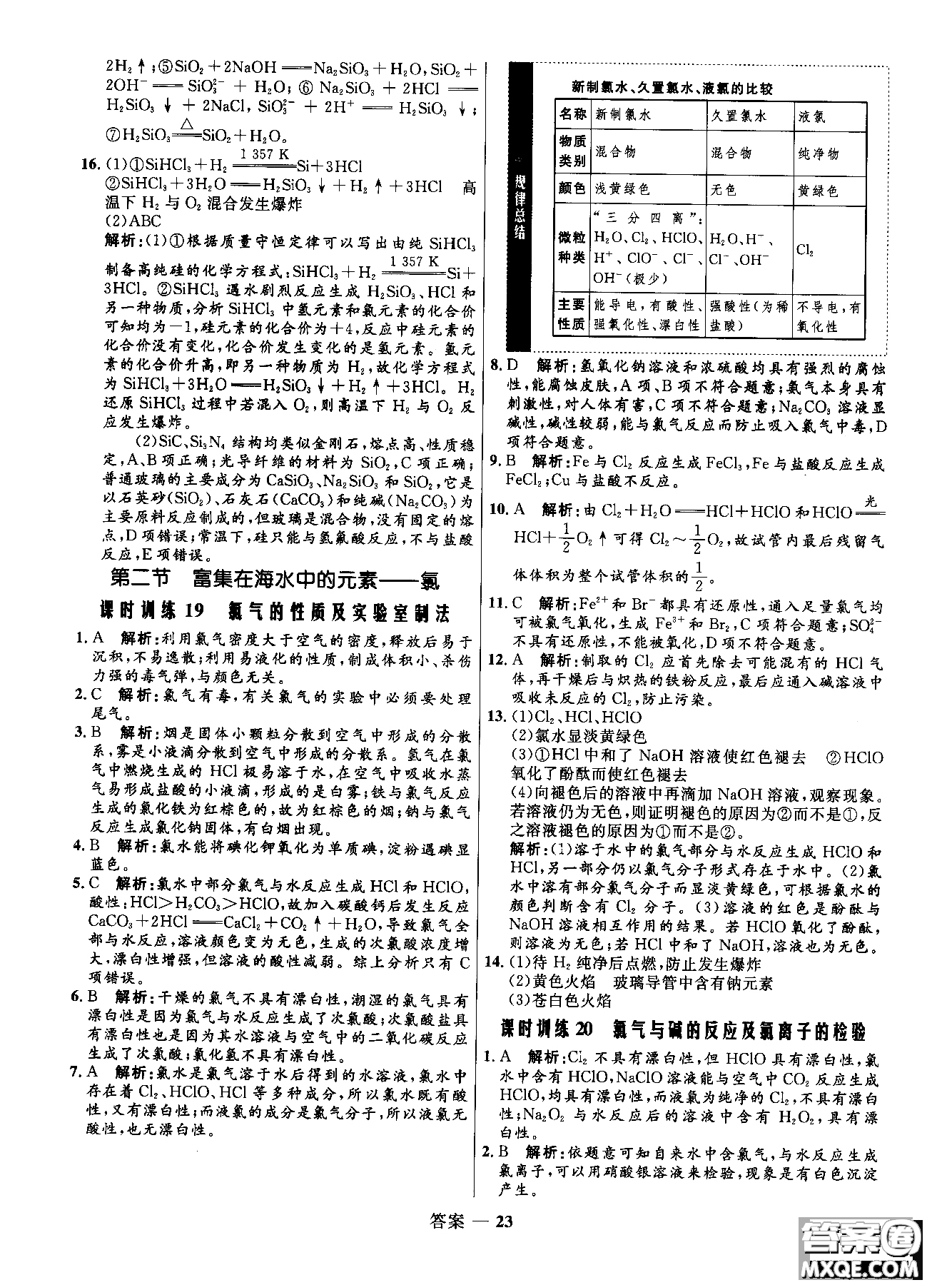 2018全新修訂高中同步測(cè)控優(yōu)化訓(xùn)練人教版化學(xué)必修1參考答案