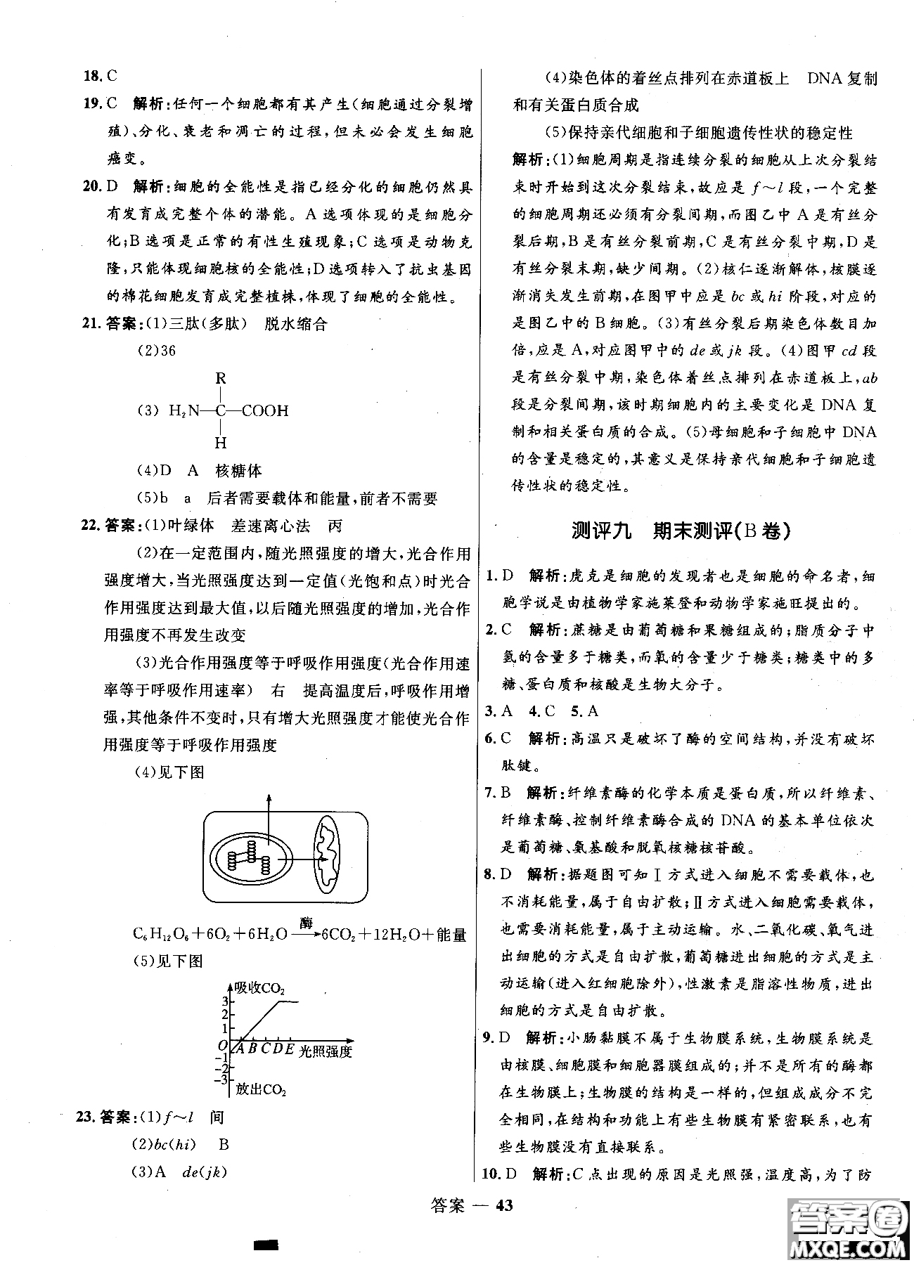 2018高中同步測控優(yōu)化訓練生物必修1人教版RJ參考答案