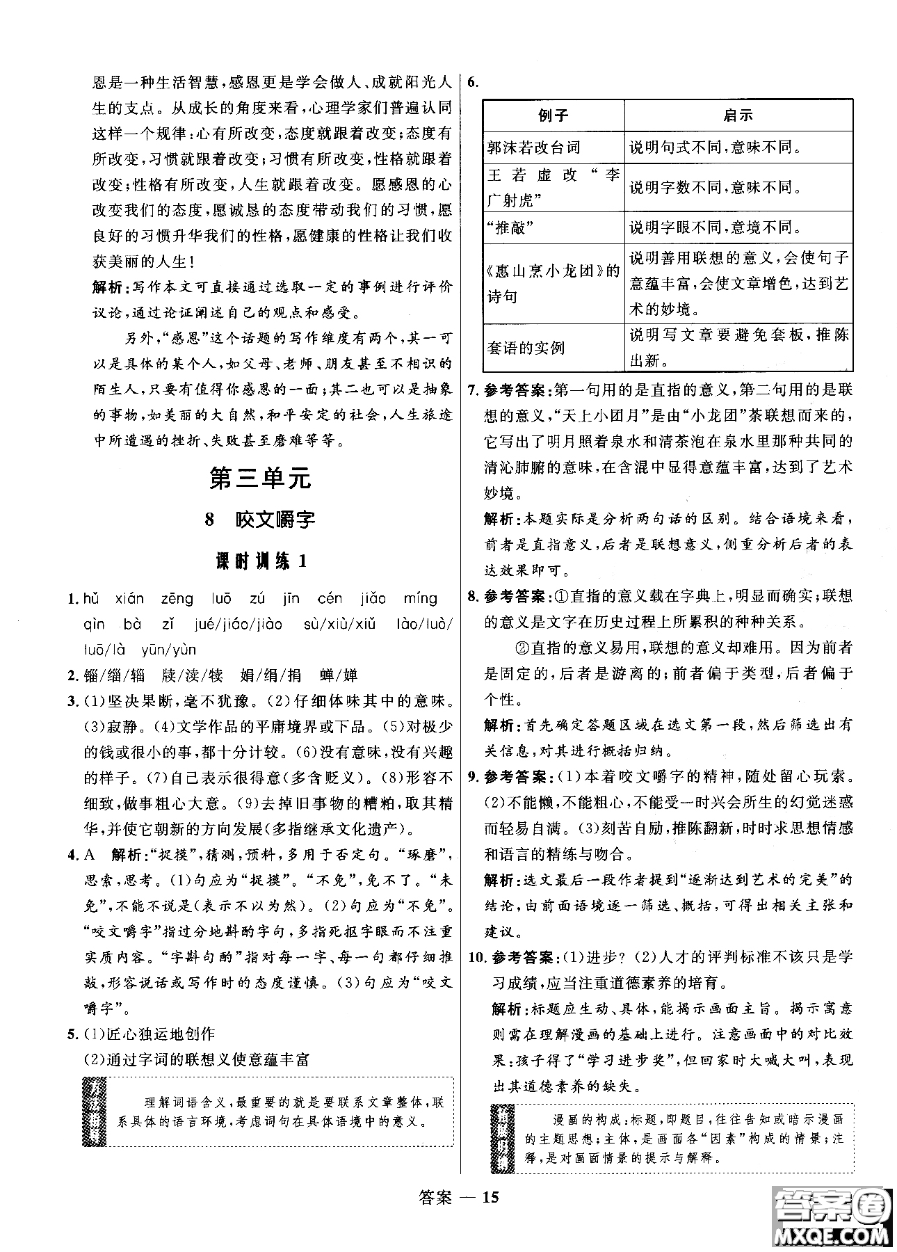 2018高中同步測控優(yōu)化訓(xùn)練語文必修5人教版參考答案