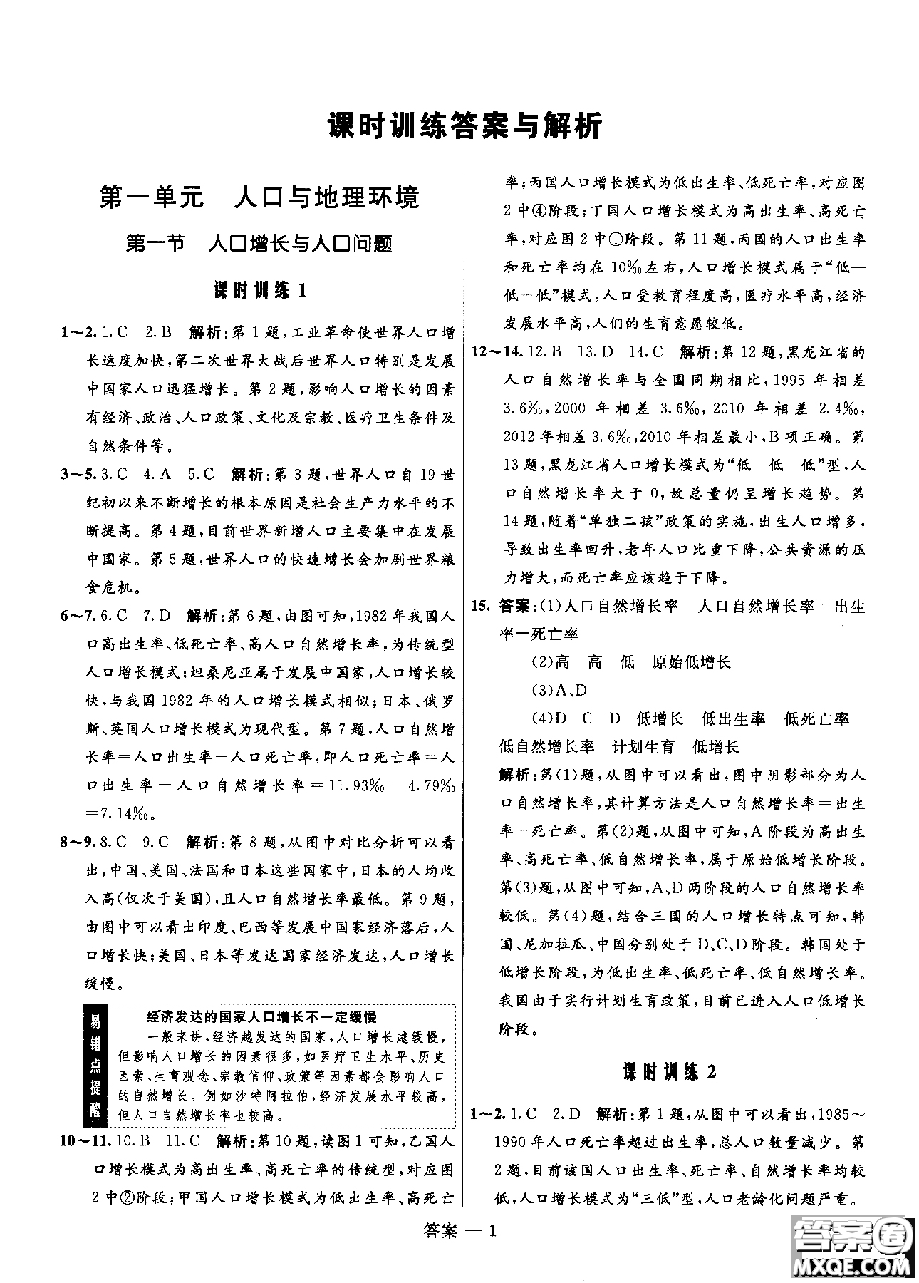 2018年志鴻優(yōu)化高中同步測控優(yōu)化訓(xùn)練地理必修2魯教版參考答案