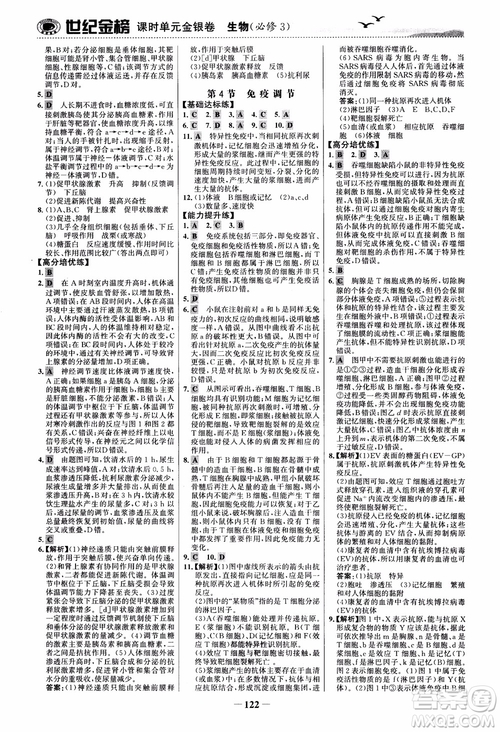 世紀金榜人教版必修3生物課時單元金銀卷2018版參考答案