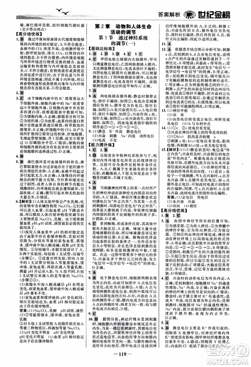 世紀金榜人教版必修3生物課時單元金銀卷2018版參考答案