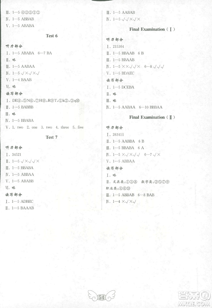 2018秋金鑰匙英語試卷三年級上冊五四制魯科版參考答案