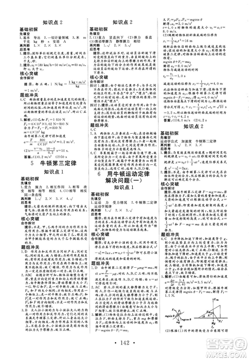 2018秋版課堂新坐標(biāo)高中同步導(dǎo)學(xué)案物理必修一人教版答案