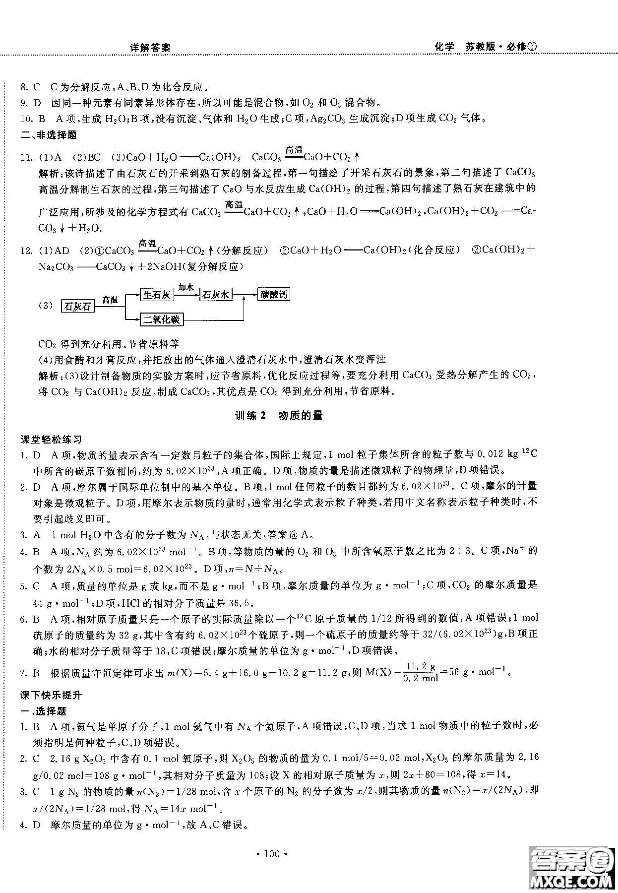 2018版高中化學新課標必修1試吧大考卷蘇教版參考答案