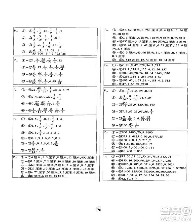 2018計(jì)算小能手口算題卡六年級(jí)上冊人教版參考答案