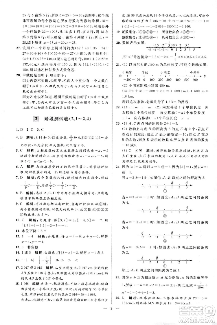 2018亮點給力大試卷七年級上冊數(shù)學江蘇版答案