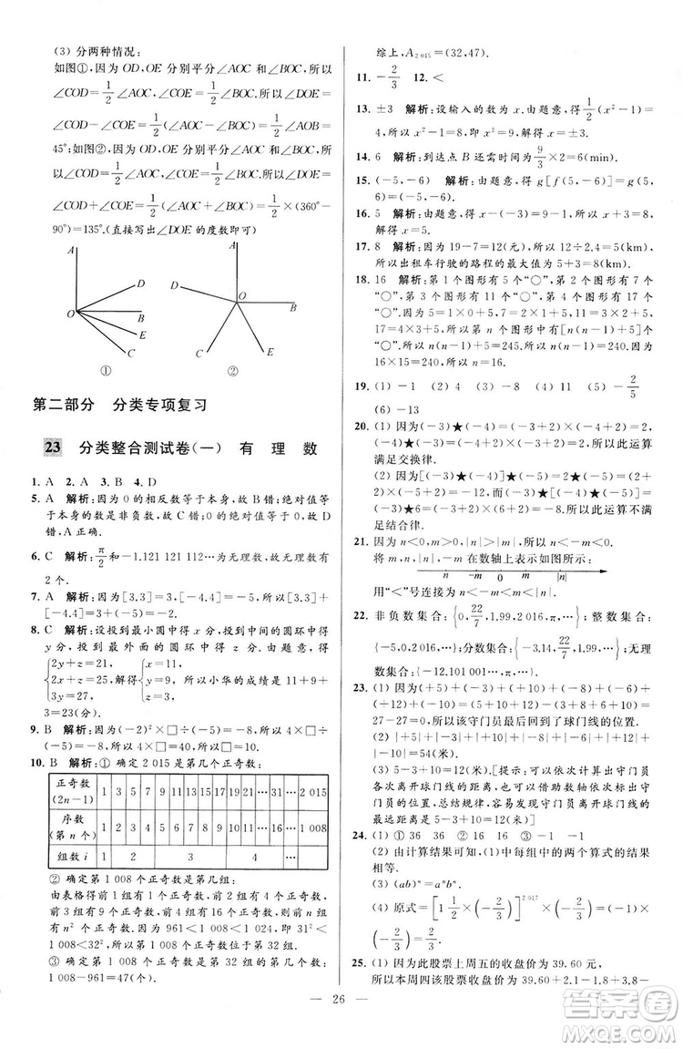 2018亮點給力大試卷七年級上冊數(shù)學江蘇版答案