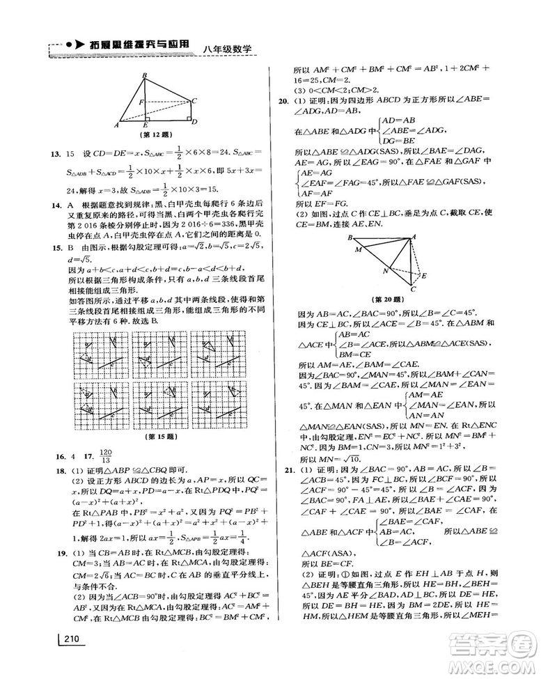 拓展思維探究與應(yīng)用新體驗(yàn)新思維新方法8年級(jí)數(shù)學(xué)參考答案