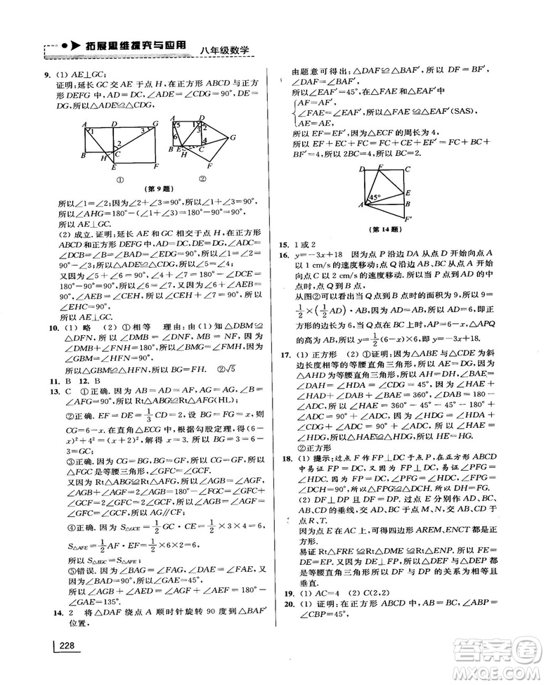 拓展思維探究與應(yīng)用新體驗(yàn)新思維新方法8年級(jí)數(shù)學(xué)參考答案