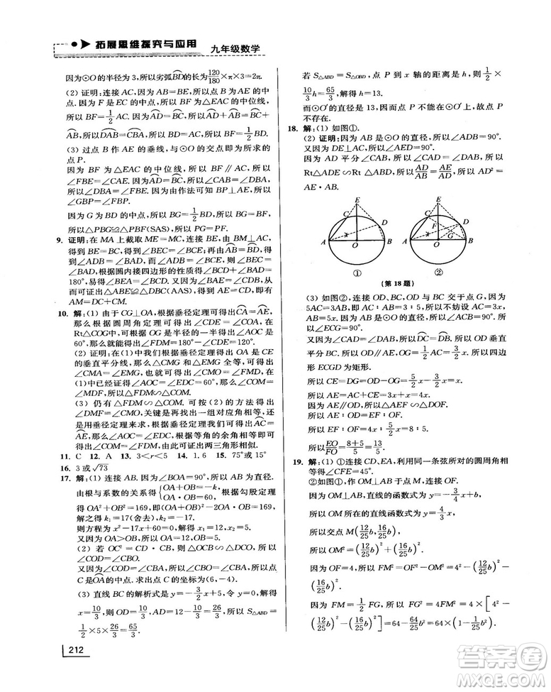 拓展思維探究與應(yīng)用新體驗新思維新方法9年級數(shù)學參考答案