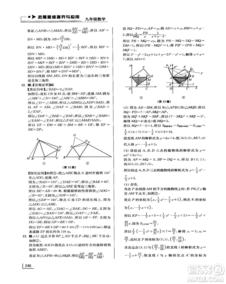 拓展思維探究與應(yīng)用新體驗新思維新方法9年級數(shù)學參考答案