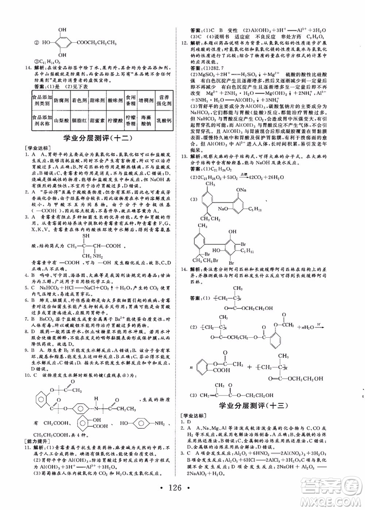 2018課堂新坐標高中同步導學案化學選修化學與生活蘇教版參考答案